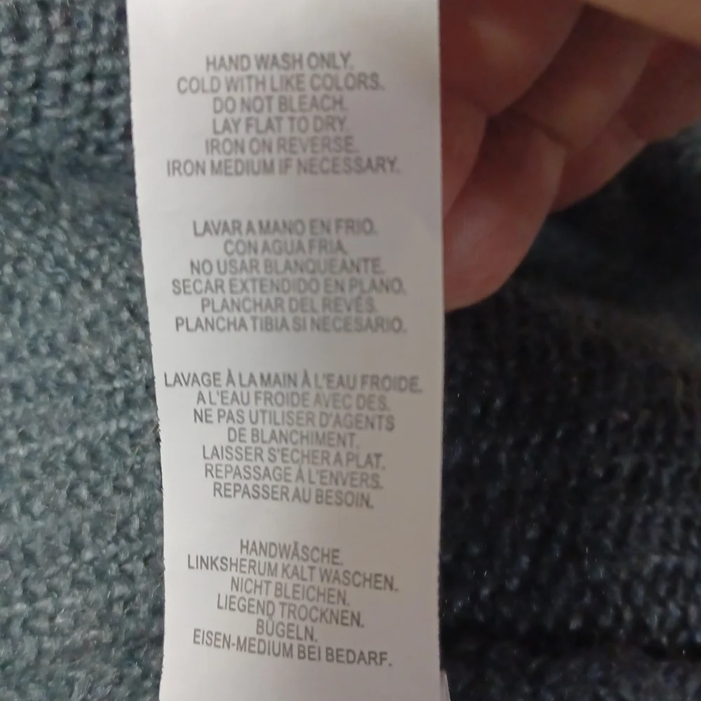 JustFab long sweater Size L gray green 20.5 chest, 34 length gently worn